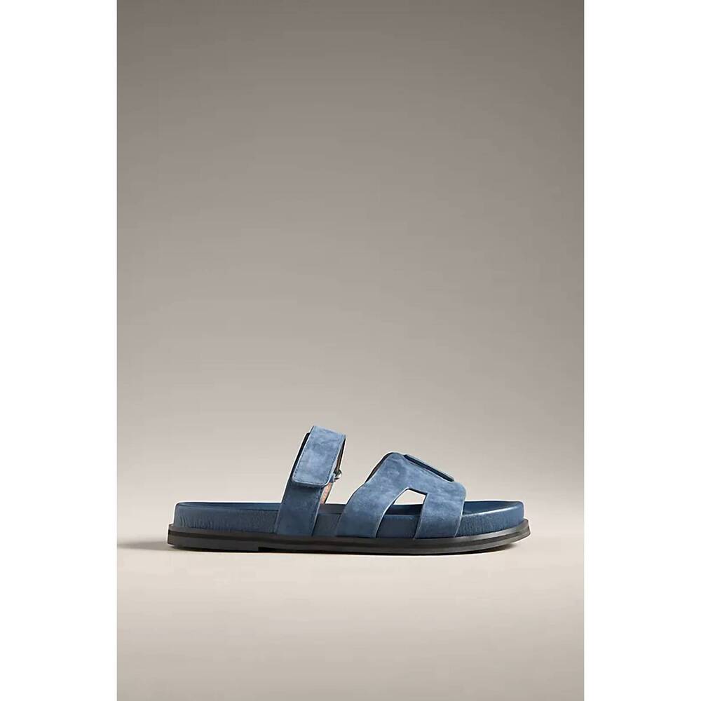 NEW BIBI LOU women's cutout slide sandals in denim/ leather